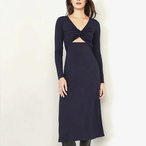 Old Navy Dark Navy Fit & Flare Twist-Front Cutout Maxi Dress Plus Size 2X NWT - Picture 1 of 9